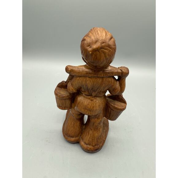 “Vintage Faux Wood Plastic Figurine 7” Boy w/ Buckets Made in Hong Kong - Picture 3 of 6